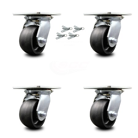 Service Caster 4 Inch Glass Filled Nylon Caster Set with Roller Bearings and Swivel Locks SCC SCC-35S420-GFNR-BSL-4